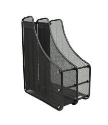 Tavă pentru hîrtie verticală, 2 secții, din metal tip plasă, neagră